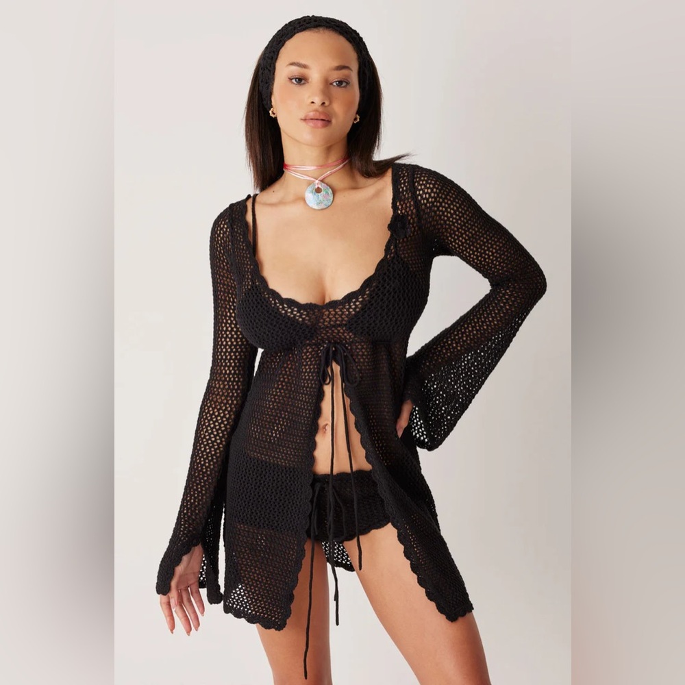 Frankie's Bikinis Black Crochet Swim Coverup